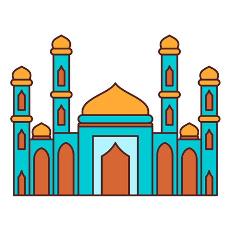 Flat cartoon islamic mosque building illustration. Suitable for Diagrams, Map, Infographics, Illustration, and ramadan greeting cardsのイラスト素材