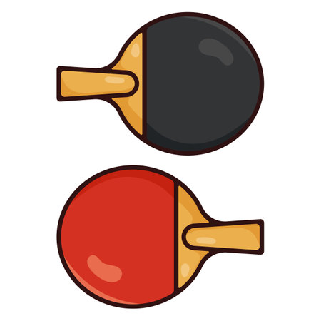 Set of red and black racket and ball cartoon vector icon. Table tennis sport equipment icon concept isolated vector illustrationのイラスト素材