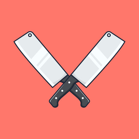 double kitchen knife cartoon icon vector illustration. suitable for food icon concept vector isolated on red backgroundのイラスト素材