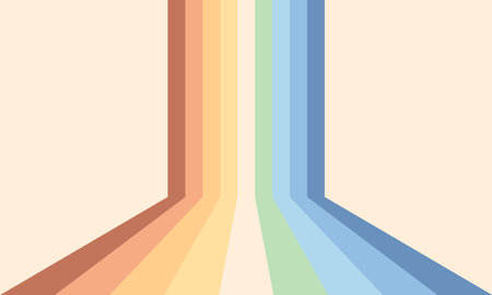 Colorful 60s and 70s stripes style vector illustration. 70s retro perspective lines background, design, banner, backdrop and wallpaper vector.のイラスト素材