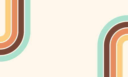 Vector of rainbow curve and colorful, geometric 70s and 60s groovy illustration. Colorful 60s and...