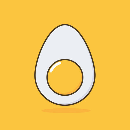 Cute boiled egg cartoon. Flat illustration of boiled eggs icon on yellow background. Suitable for use in food product design, posters or brochures.のイラスト素材