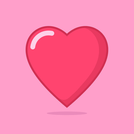 Cute heart shape cartoon. Flat illustration of heart shape icon on pink backgroundのイラスト素材