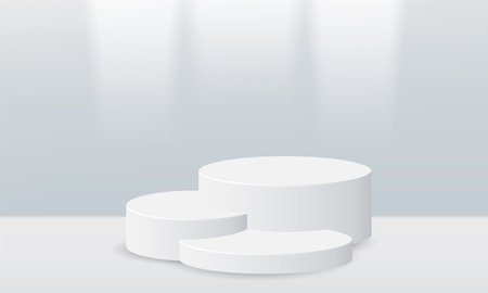 Minimal 3d display product minimal scene with geometric podium platform collection. Modern white circle pedestal podium with empty room background. Stand to show cosmetic productsのイラスト素材