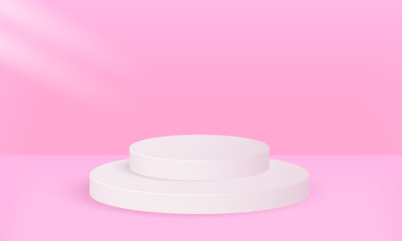 Realistic 3d display product minimal scene with geometric podium platform. stand to show cosmetic products. Stage showcase on pedestal display pink studioのイラスト素材