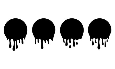 Paint dripping round icons. Dripping liquid. Paint flows. Current paint, stains. Current drops. Current inks. Vector illustration.のイラスト素材