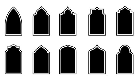Set of Islamic Shape Illustration. flat Islamic door and arabic window Shape Illustration. Muslim oriental shapes design for Ramadan. Good for Islamic Design, Label, Sign, Stickerのイラスト素材