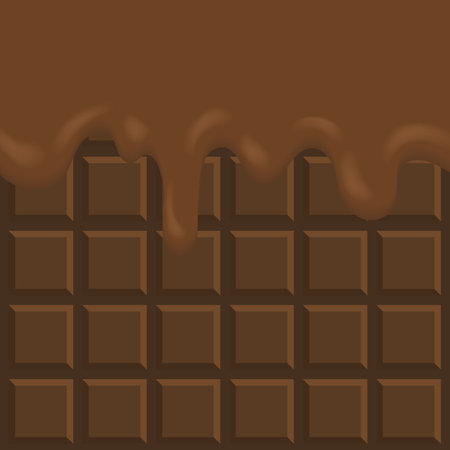 Melted chocolate dripping background. Flowing melted chocolate cartoon vector illustrationのイラスト素材