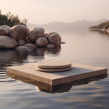 Minimal beige brown podium stands in the water for luxury organic cosmetic, skincare, beauty treatment product background. Generative Aiの素材