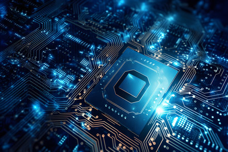 Central computer processors CPU technology background. Close up of a microchip circuit interior of a computer. circuit board. Generative Aiの素材