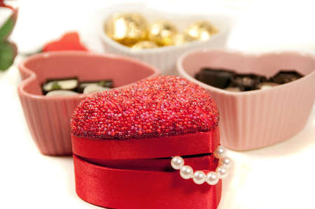 beautiful trays of candy and gift boxの写真素材