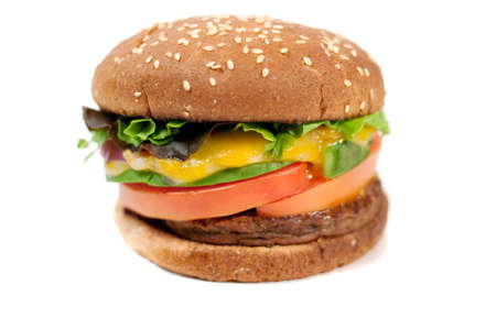 portabello patty with melted cheese, tomatoe and wholewheat bunsの写真素材