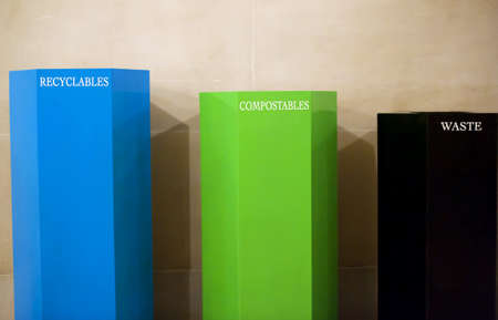 recyclable, compostable, and waste bins in compliance with san francisco's city lawsの写真素材