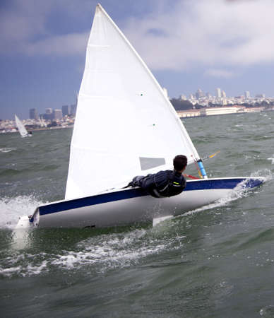 small sailboat on san francisco bayの写真素材