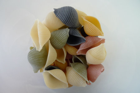 Little remaining short pasta in a glass containerの写真素材