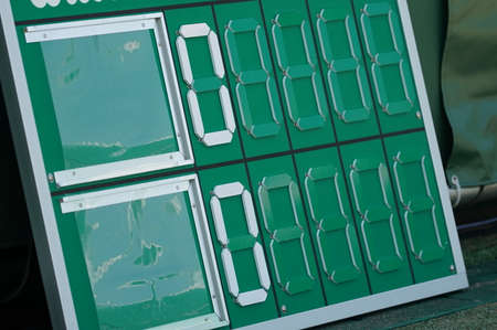 Tennis scoreboard prepared on tennis courtの写真素材