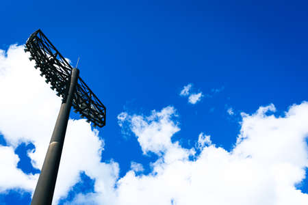 Baseball field, blue sky and lightingの写真素材