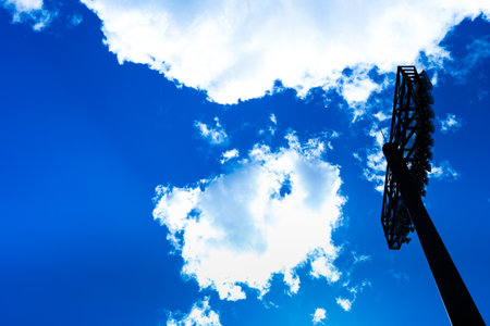 Baseball field, blue sky and lightingの写真素材