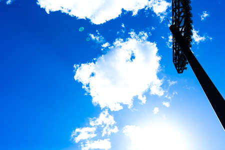 Baseball field, blue sky and lightingの写真素材