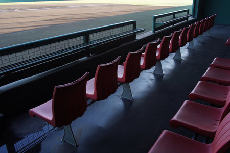 Clean benches before a baseball gameの写真素材