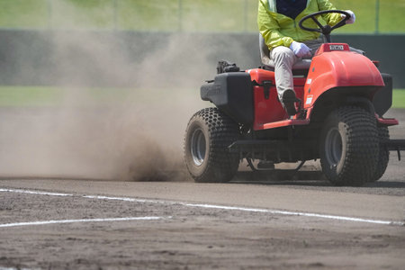 Ground maintenance vehicle to maintain baseball groundsの写真素材
