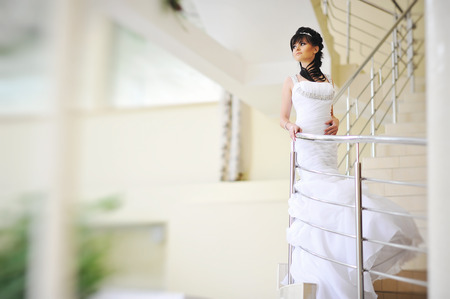 Brunette bride with original hair dressの写真素材