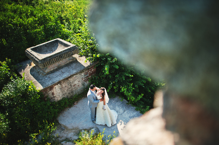wedding couple on the scenic landscapeの写真素材