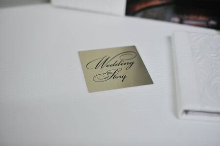 white leather wedding photo book albumの写真素材