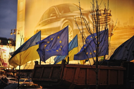 KYIV, UKRAINE - FEBRUARY 2014: Euromaidan. Revolution of Freedom.