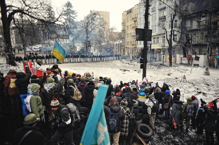 KYIV, UKRAINE - JANUARY 2014: Euromaidan. Revolution of Freedom.のeditorial素材