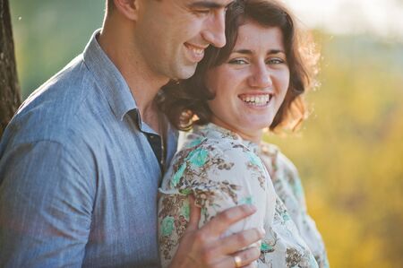 Happy and positive couple in autumn love story