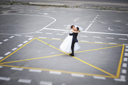 Just married at the helipadの写真素材