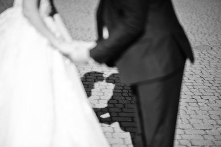 The shadow of kissing newlywedsの写真素材