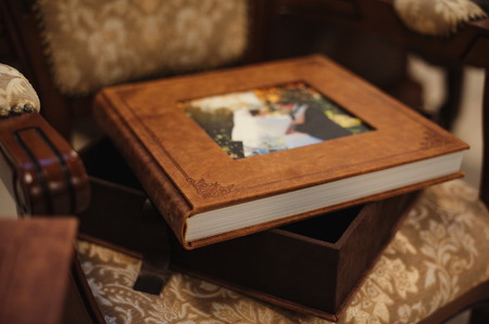 Brown natural leather classic wedding photobook and albumの写真素材