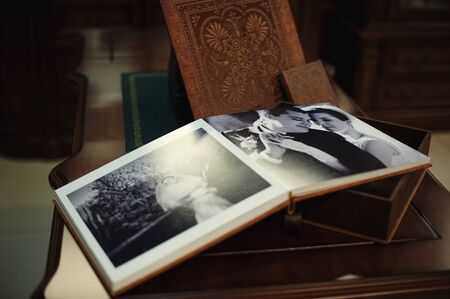 Brown natural leather classic wedding photobook and albumの写真素材