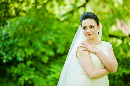 Gorgeus brunette bride outdoorsの写真素材