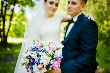 Close up portrait of wedding coupleの写真素材
