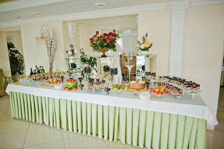 Wedding reception of fruits and sweetsの写真素材