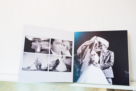 Classic white leather wedding photobook and albumの写真素材