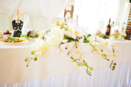 flowers decoration on wedding tableの写真素材