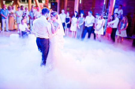 Amazing first wedding dance on heavy smokeの写真素材