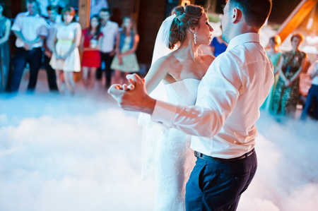 Amazing first wedding dance on heavy smokeの写真素材