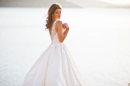 Very sensual and gorgeus bride on the picturesque landscapesの写真素材