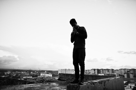 Portrait of  style black man on the roofの写真素材