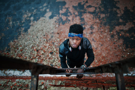 Portrait of  style black man on the roofの写真素材