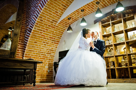 Wedding couple at the old vintage roomの写真素材