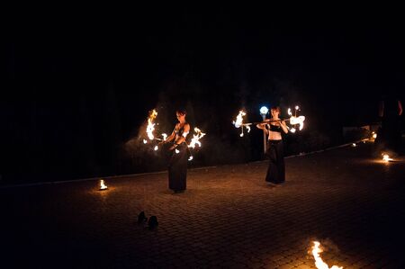 Amazing fire show on wedding ceremony at night