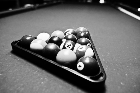 Billiard balls in a pool table at triangleの写真素材
