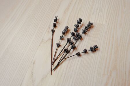 Dried lavender branches at wooden backgroundの写真素材