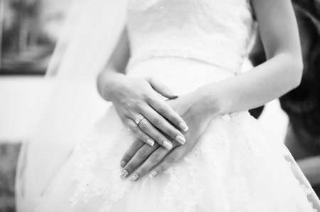 Hands of bride with ringの写真素材